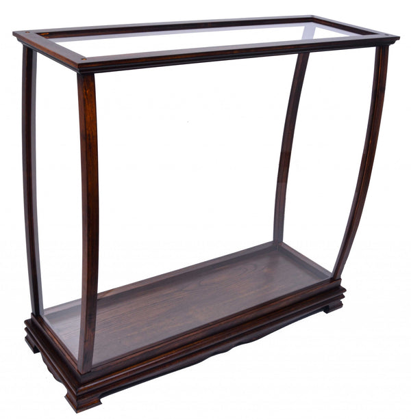 Homeroots 13" Dark Brown And Clear Glass Standard Display Stand  Manufactured Wood 364372