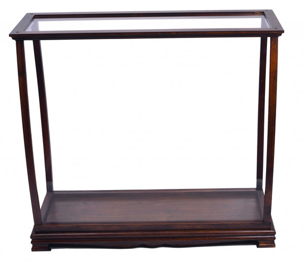 Homeroots 13" Dark Brown And Clear Glass Standard Display Stand  Manufactured Wood 364372