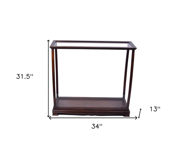 Homeroots 13" Dark Brown And Clear Glass Standard Display Stand  Manufactured Wood 364372