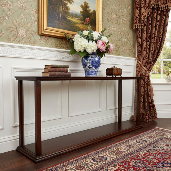 HomeRoots 10" Dark Brown & Clear Glass Display Stand - Elegant Storage Solution for Home Décor & Collectibles 364373