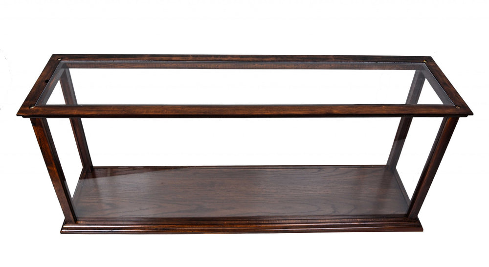 Homeroots 10" Dark Brown And Clear Glass Standard Display Stand  Manufactured Wood 364373