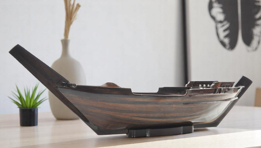 HomeRoots 6" Dark Brown Serving Tray – Solid Wood with Sturdy Handles for Easy Carrying & Versatile Use 364375