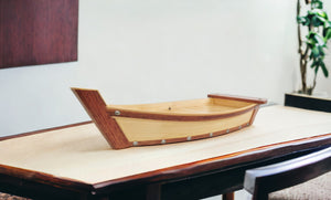 Homeroots 17" Natural And Brown Wood Sushi Boat Serving Tray   364376