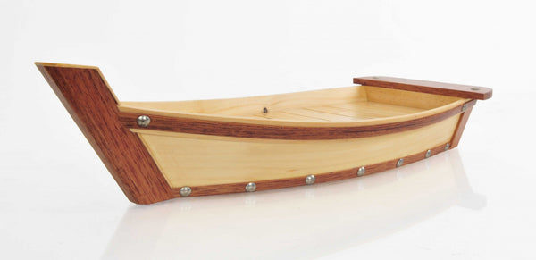 Homeroots 17" Natural And Brown Wood Sushi Boat Serving Tray   364376
