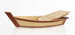 Homeroots 17" Natural And Brown Wood Sushi Boat Serving Tray   364376