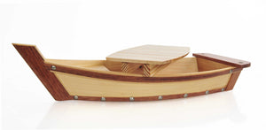 Homeroots 17" Natural And Brown Wood Sushi Boat Serving Tray   364376