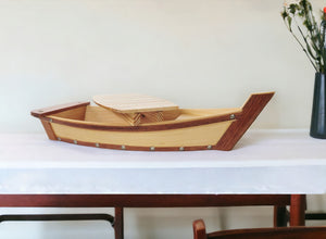 Homeroots 17" Natural And Brown Wood Sushi Boat Serving Tray   364376
