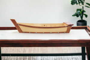 Homeroots 17" Natural And Brown Wood Sushi Boat Serving Tray   364376