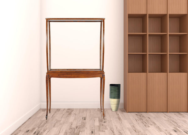 Homeroots 15" Brown And Clear Glass Standard Display Stand  Manufactured Wood 364377