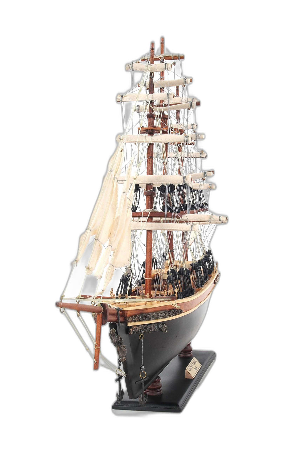 Homeroots 17" Brown Wood And Metal Hand Painted Cutty Sark Model Boat Tabletop Sculpture  Solid Wood 364381