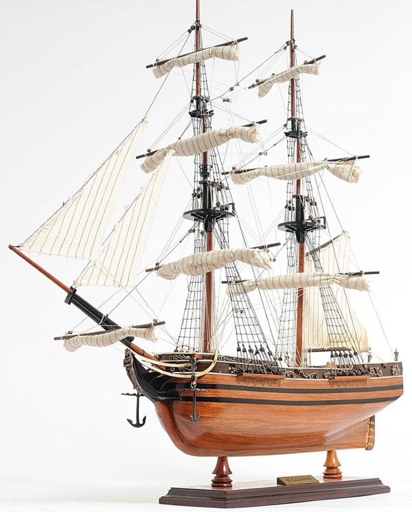 24 Inch Handcrafted Solid Wood Sailing Vessel Replica Coastal Home Decor Accent