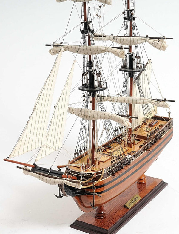 24 Inch Handcrafted Solid Wood Sailing Vessel Replica Coastal Home Decor Accent