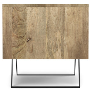 English Elm Lowry Natural Side Table - Handcrafted Mango Wood & Metal, 2 Drawers + Open Shelf, Modern Industrial Style B136P203466