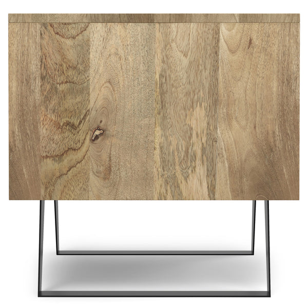English Elm Lowry Natural Side Table - Handcrafted Mango Wood & Metal, 2 Drawers + Open Shelf, Modern Industrial Style B136P203466