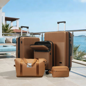 English Elm Luggage 5 Piece Hardside Abs Set with Front Access Carry on and Tsa Spinner Wheels Brown N732P391579O
