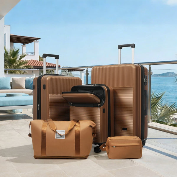 English Elm Luggage 5 Piece Hardside Abs Set with Front Access Carry on and Tsa Spinner Wheels Brown N732P391579O