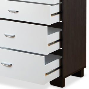 English Elm White 5-Drawer Chest in White and Espresso Finish — Sleek Rectangular Design, Ample Storage, Modern Style B062P209032