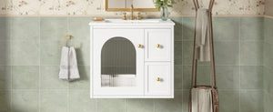 English Elm 24" Floating Bathroom Vanity with Ceramic Sink Two Drawers White Mdf Cabinet N710P286704K