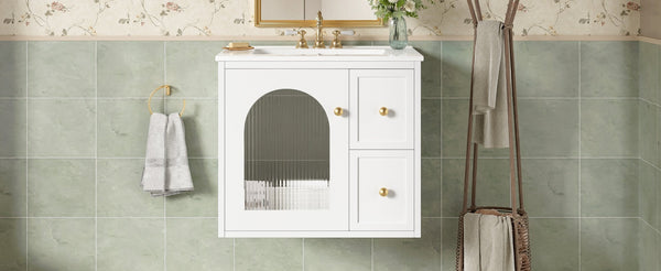 English Elm 24" Floating Bathroom Vanity with Ceramic Sink Two Drawers White Mdf Cabinet N710P286704K