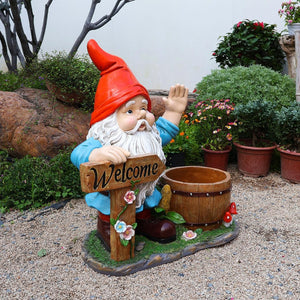 English Elm Outdoor Gnome Statue with Integrated Planter Bowl Whimsical Garden Focal Point W5398P455470