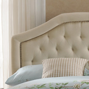 English Elm Tufted Queen Headboard with Nailhead Trim Solid Wood Frame Adjustable Iron Legs Beige 57875.00