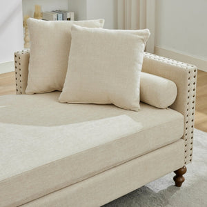 English Elm 75.2'' Chenille Upholstered Daybed Chaise with Nailhead Trim and Rubberwood Legs Beige W3188S00056