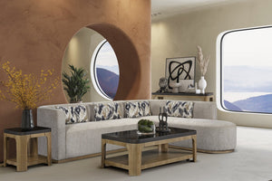 English Elm Sofa Royal Flax Chaise Loveseat Combo 2PC Beige Upholstered, Dacron Cushions, Sinuous Spring Comfort B2699S00098