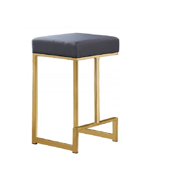 English Elm 25 in Backless Faux Leather Counter Stools with Brushed Gold Sled Base Set of 2 Grey-Gold B011P497733