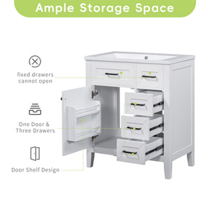 English Elm 30" Modern Bathroom Vanity with Sink Combo — Solid Rubberwood & MDF, 3 Drawers, Freestanding Contemporary Design White N725P246482K