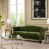 English Elm Elaine 77" Camel Back Small Space Sofa, Olive Green Performance Velvet