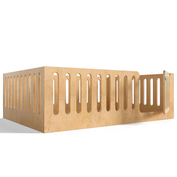 English Elm Queen Solid Pine Montessori Floor Bed for Kids with House Frame and Built-in Door Natural W5305P420640