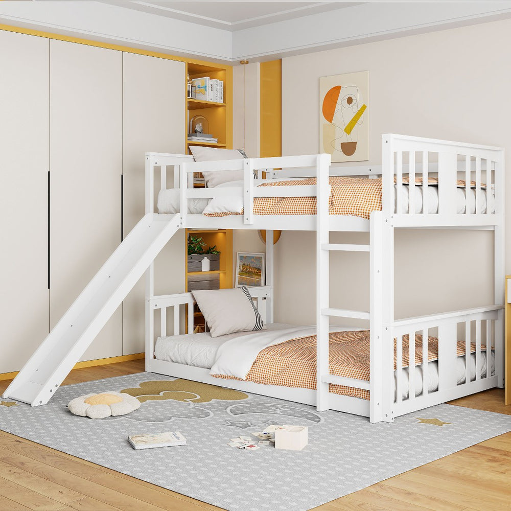 English Elm Twin Over Kids Bunk Bed with Slide Ladder Pine Frame White Finish LT000108AAK-1