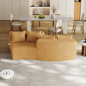 English Elm Corduroy Curved Sectional Sofa with Four Pillows — Modular Semi-Circular Plush Cloud Seating Comfort Yellow W834P232287