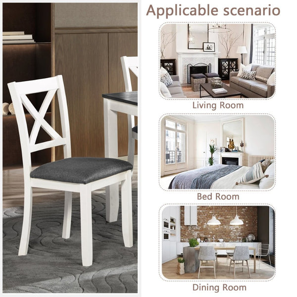 English Elm Dining Chair Set of 4 Rubberwood Frame with Padded Linen Seat for Kitchen Table W1998P238019