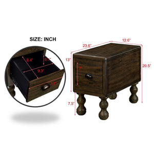 English Elm Solid Wood End Table - Vintage-Inspired Narrow Nightstand With Drawer For Small Spaces, Easy Assembly W1202P176734-GIGA