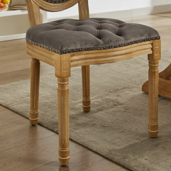 English Elm French Solid Wood Frame Antique Dining Chair with Velvet Upholstery, Nailhead Trim, Durable Spring Core Gray W1143P195871