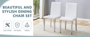 English Elm Two Pu Leather Dining Chairs Glossy White Shell Silver Metal Legs Modern Set W1151P360537
