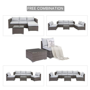 English Elm 2-piece Outdoor Pe Rattan Balcony Set with Armless Sofa and Tempered Glass Table B082P455124