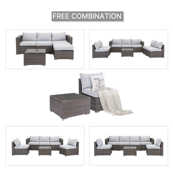 English Elm 2-piece Outdoor Pe Rattan Balcony Set with Armless Sofa and Tempered Glass Table B082P455124