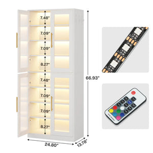 English Elm Modern Eight Tier Shoe Cabinet with Led Lighting Acrylic Doors Entryway Storage T3971P449195