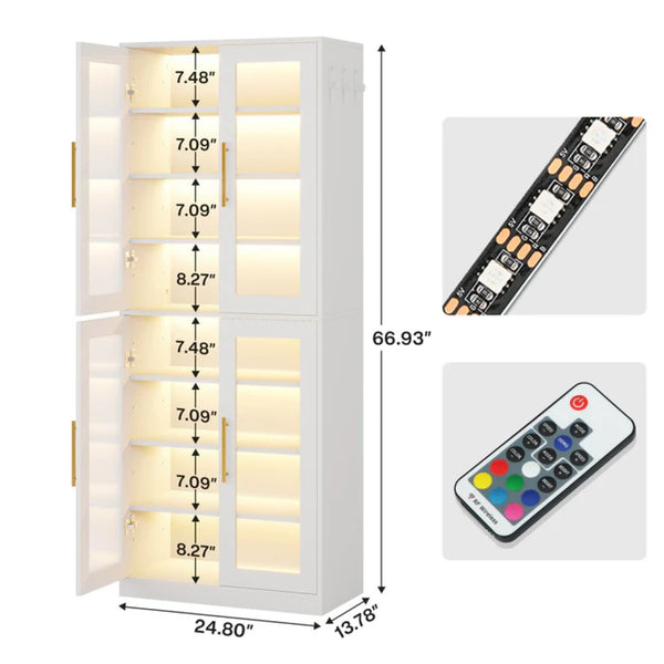 English Elm Modern Eight Tier Shoe Cabinet with Led Lighting Acrylic Doors Entryway Storage T3971P449195
