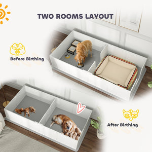 English Elm Pawhut Whelping Box With Washable Pad & Adjustable Door - Safe Space For Dogs & Puppies, 96" X 47" W2225P249986-GIGA