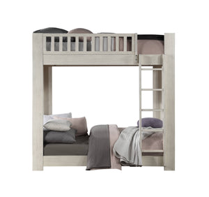 English Elm Cedro Twin/Twin Bunk Bed in Weathered White Finish with 14+14 Slats, Fixed Ladder, 660lb Capacity B2726S00504