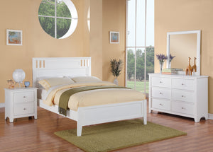 English Elm Simple Modern Full Size Bedframe with Carved Vertical Lines, Rubberwood MDF Construction, Elegant Design White 80 L x 8 W x 4 H B011S01986