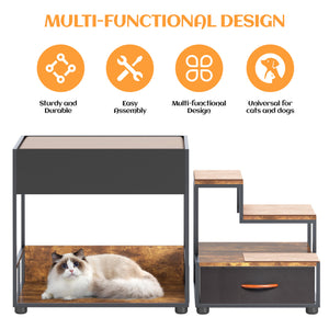 English Elm Pet Pet Step Window Perch Bunk Bed for Dogs Elevated Multi-Level Lounge with Drawer Non-Slip Pad Vintage W1687P181838