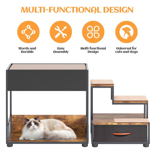 English Elm Pet Pet Step Window Perch Bunk Bed for Dogs Elevated Multi-Level Lounge with Drawer Non-Slip Pad Vintage W1687P181838