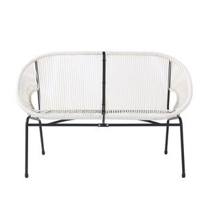 English Elm Christopher Knight Home® - CONDESSA Modern Outdoor Wicker Loveseat with Hammock Weave, Durable PE Rattan & Powder Coat Iron Frame Black,Ivory White N775P241727W