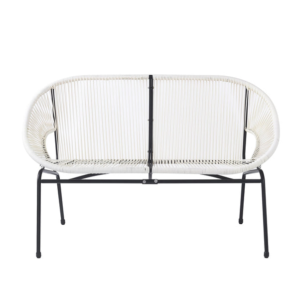 English Elm Christopher Knight Home® - CONDESSA Modern Outdoor Wicker Loveseat with Hammock Weave, Durable PE Rattan & Powder Coat Iron Frame Black,Ivory White N775P241727W
