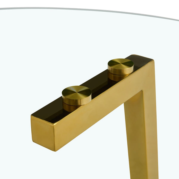 English Elm Table Modern Minimalist Round Glass Dining Set With White Pu Chairs & Gold Metal Legs For Style W1151S01715-GIGA