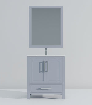 English Elm Dark Grey Vanity 30 in. W x 22 in. D with White Quartz Top, Chrome Faucet & 28 in. Mirror, Durable B2731S01251